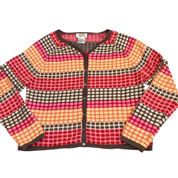 Talbots L Pet Vtg Y2K Retro Style Polka Dot & Striped Cardigan Cotton-Cashmere - Picture 6 of 16